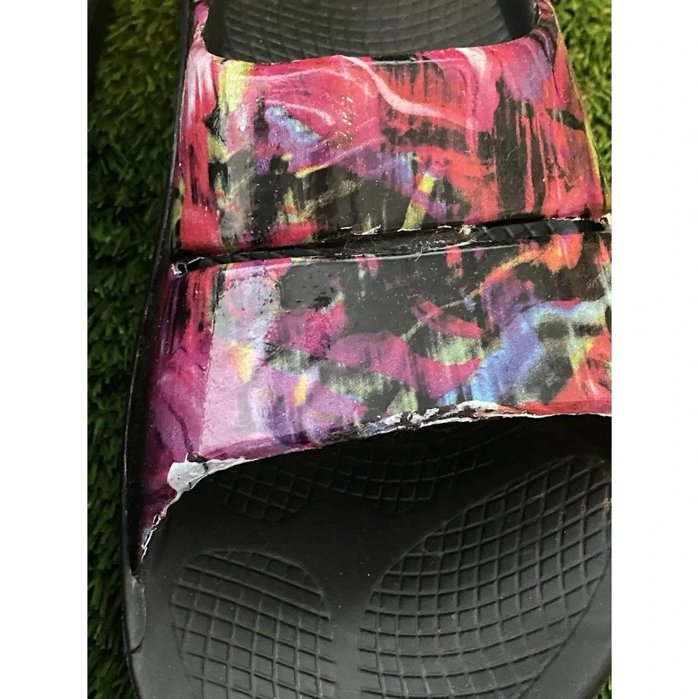 Oofos Brush Fade Sandals Recover Shoes Slides Black Purple M6/W8*